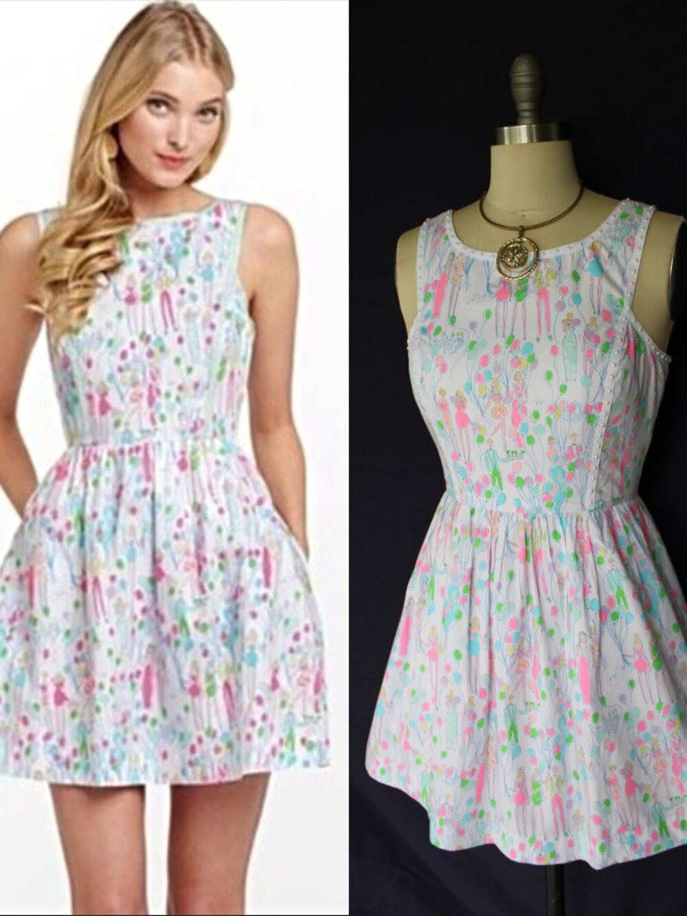 Lilly Pulitzer Sandrine fit & flare Balloon resort white Pop beaded dress toile